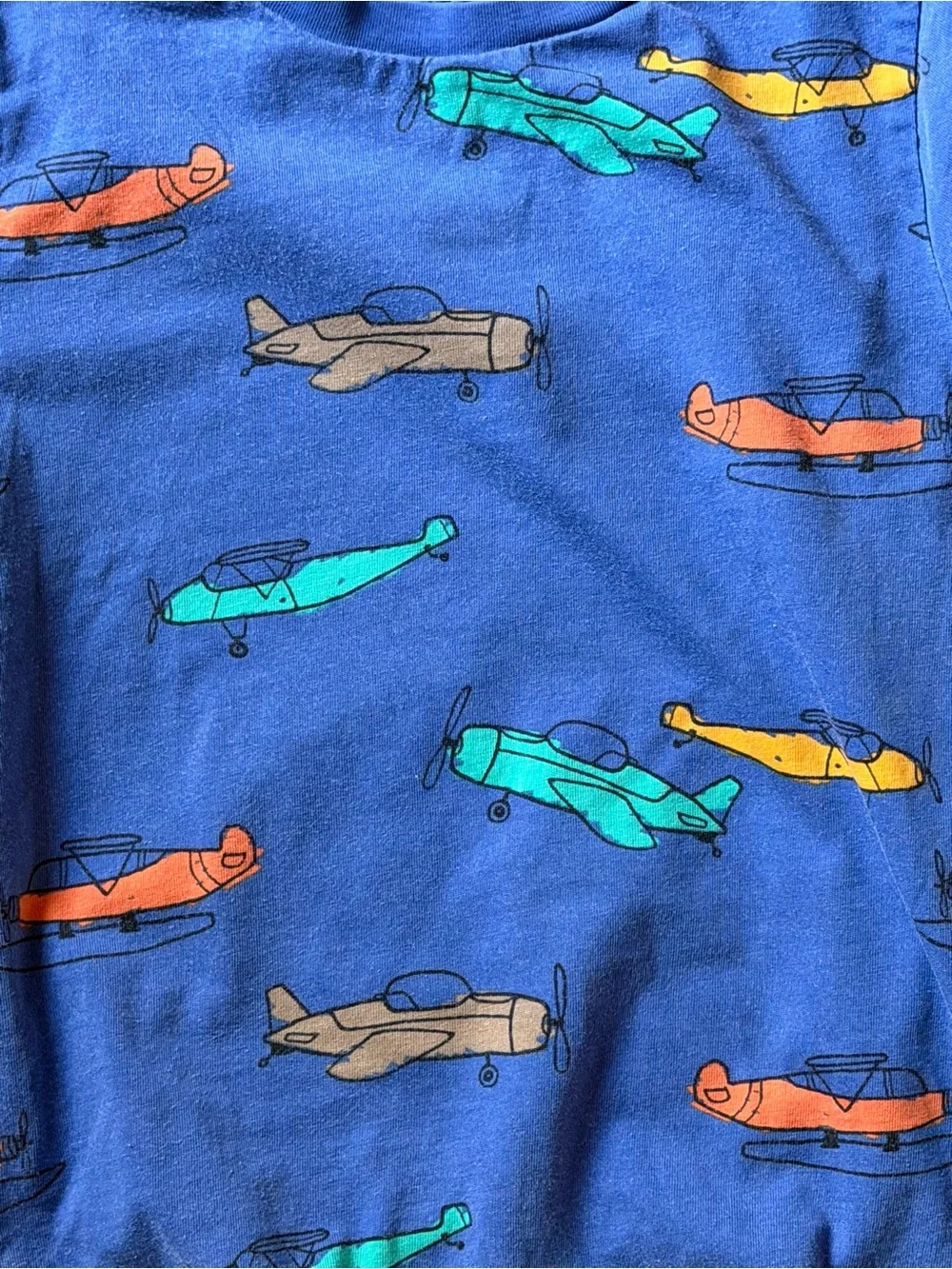 M&S Kids 6-7Y Blue Airplane Aviation Print Short Sleeve T-Shirt